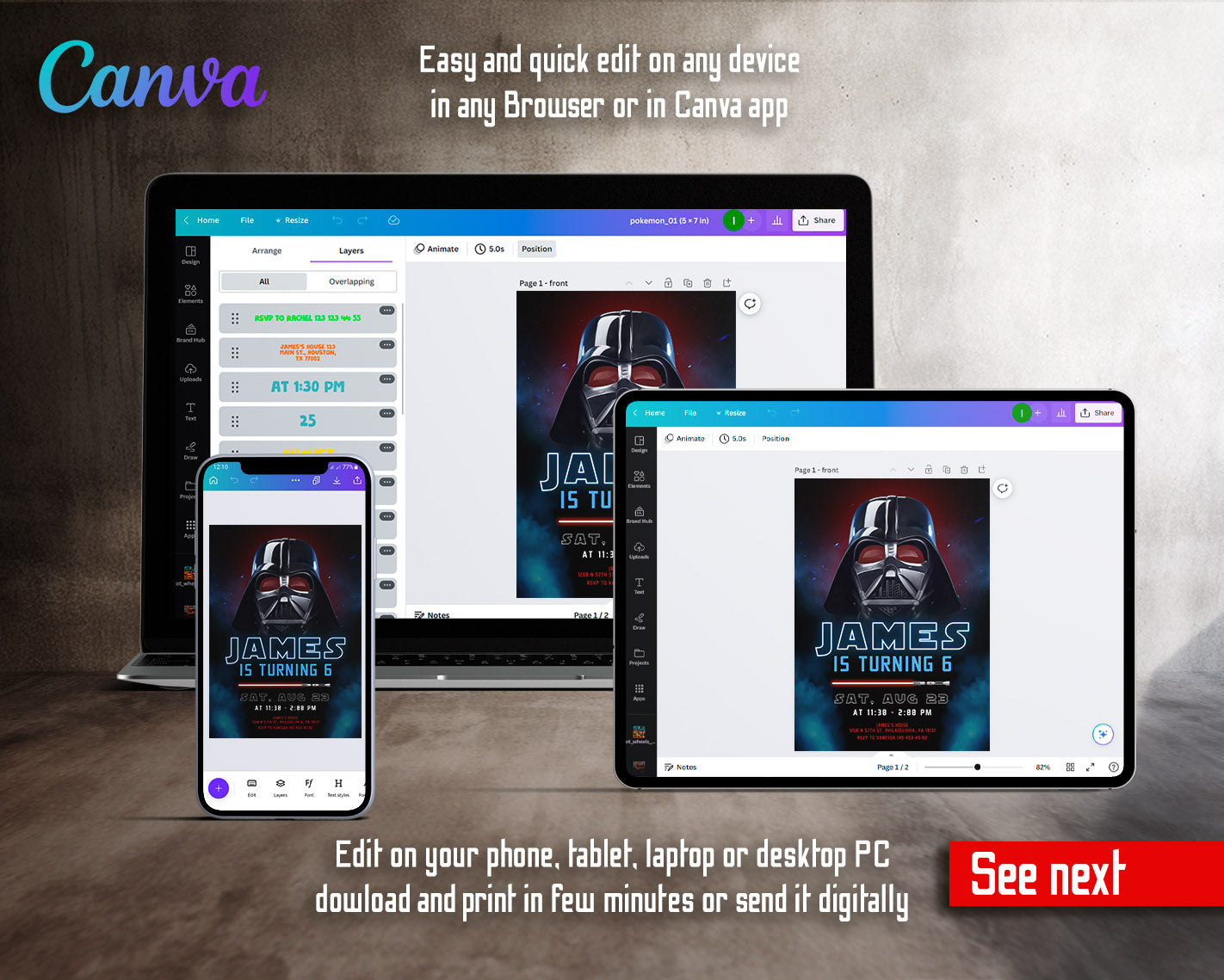 Star Wars Darth Vader  customizable invitation template | Share or Print | boy | MC101