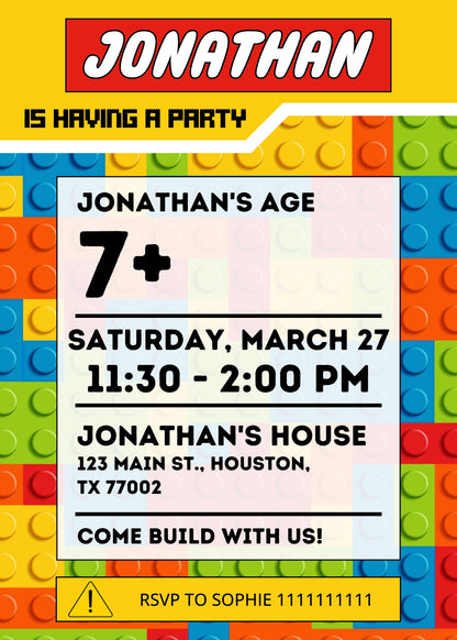 Lego  customizable invitation template | Share or Print |  | EL406