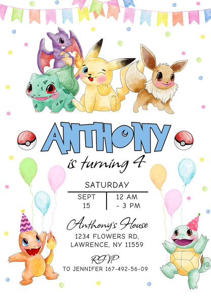 Pokemon customizable invite template | instant download | Share or Print | BR603