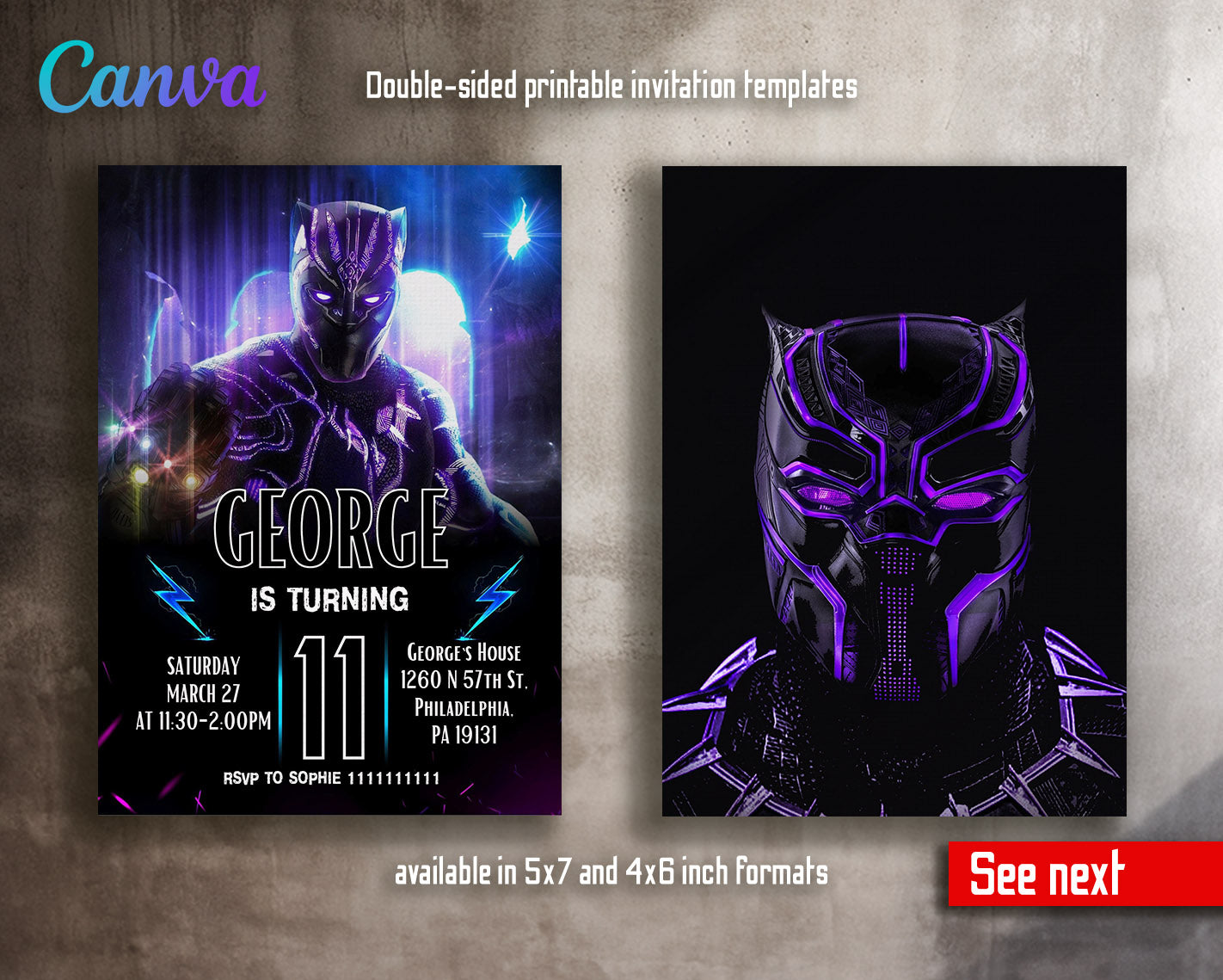 Black Panther Superhero Marvel customizable invitation template | Share or Print | boy | YR784