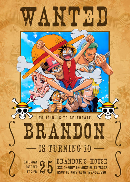 One Piece Monkey D.Luffy Anime customizable invitation template | Share or Print | | MX423