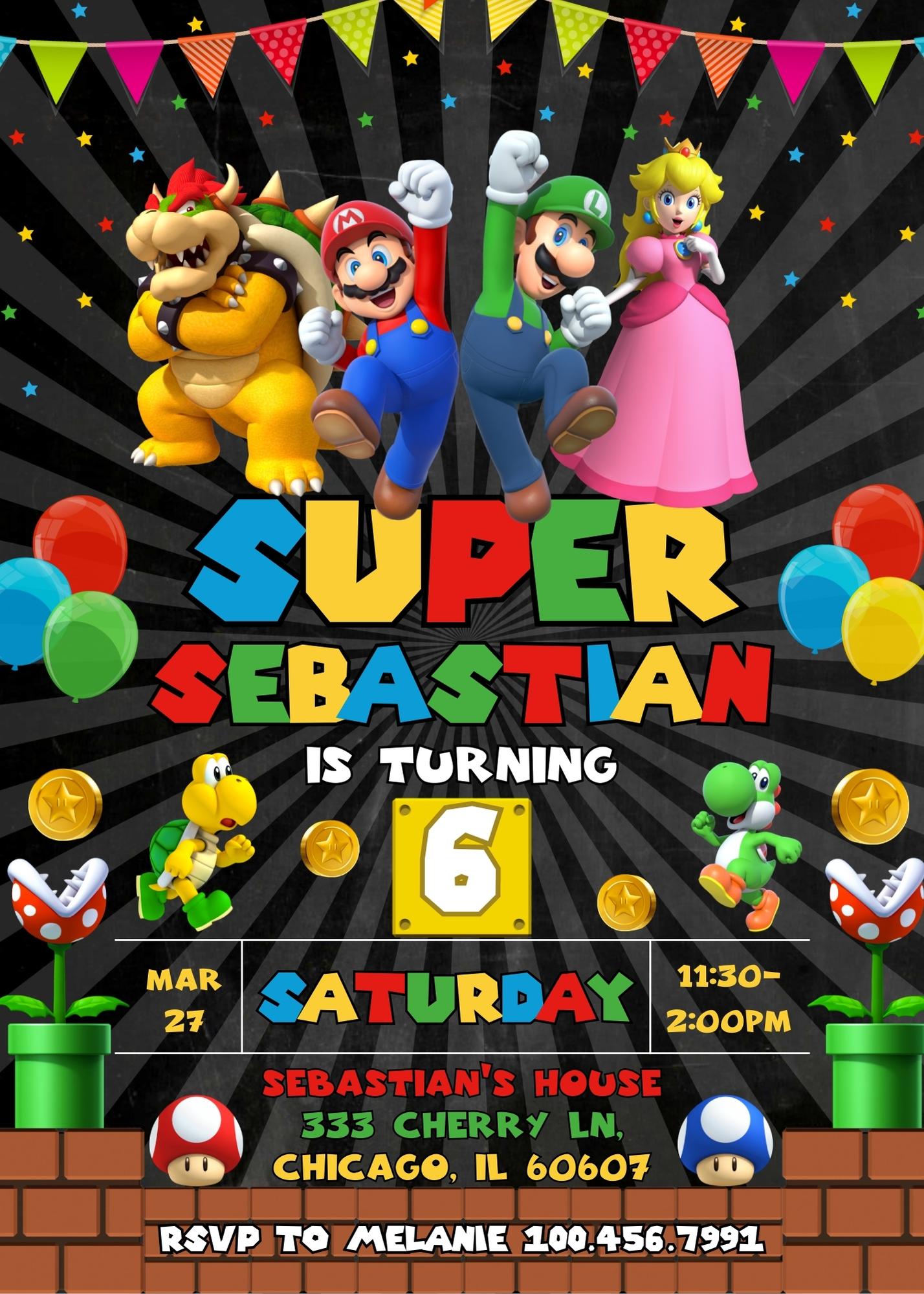 Super Mario Bros customizable invite template | instant download | Share or Print | XF357