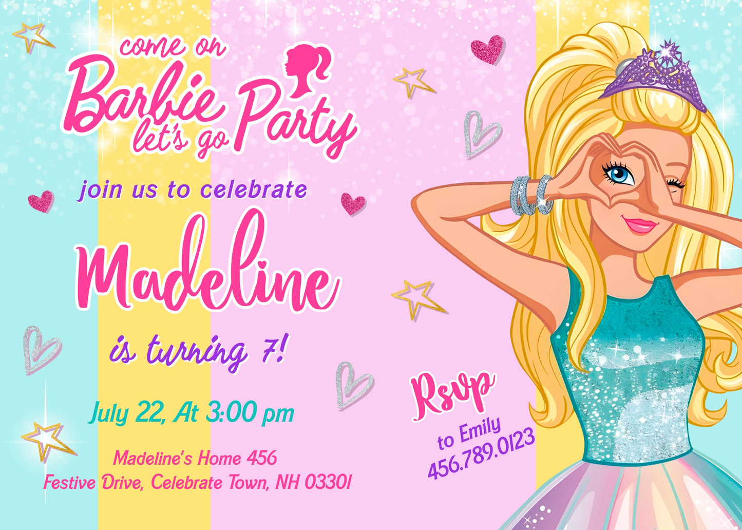 Barbie Pink  customizable invitation template | Share or Print | girl | MS160