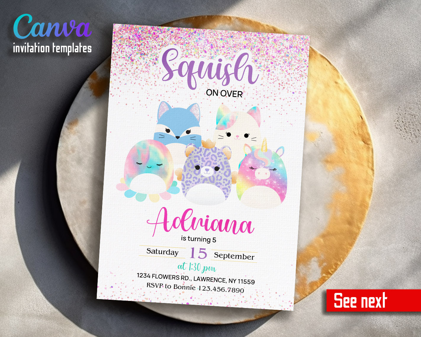 Squishmallows customizable invitation template | Share or Print |  | JJ605