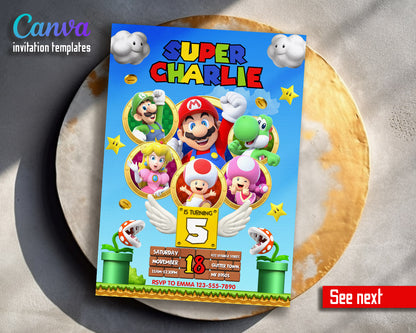 Super Mario Bros  customizable invitation template | Share or Print |  | VJ793