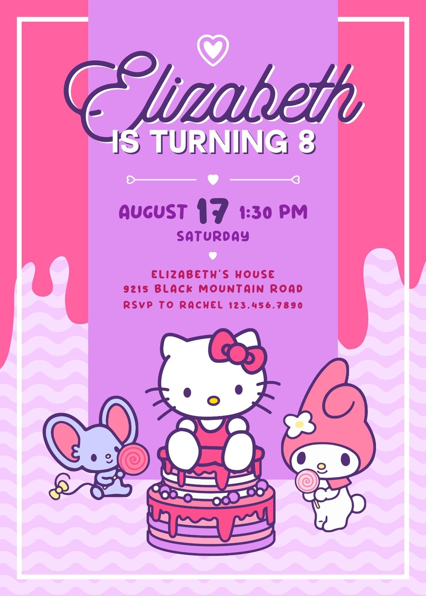 Hello Kitty Sanrio customizable invitation template | Share or Print | | UN728