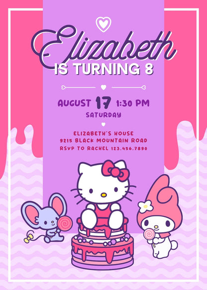 Hello Kitty Sanrio customizable invitation template | Share or Print | | UN728