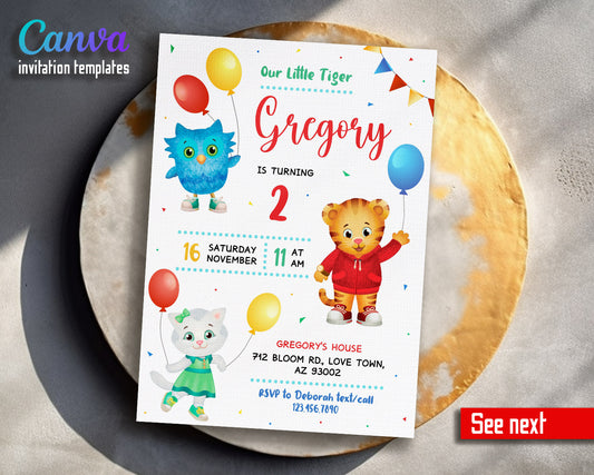 Daniel Tiger's Neighborhood  customizable invitation template | Share or Print |  | WT820