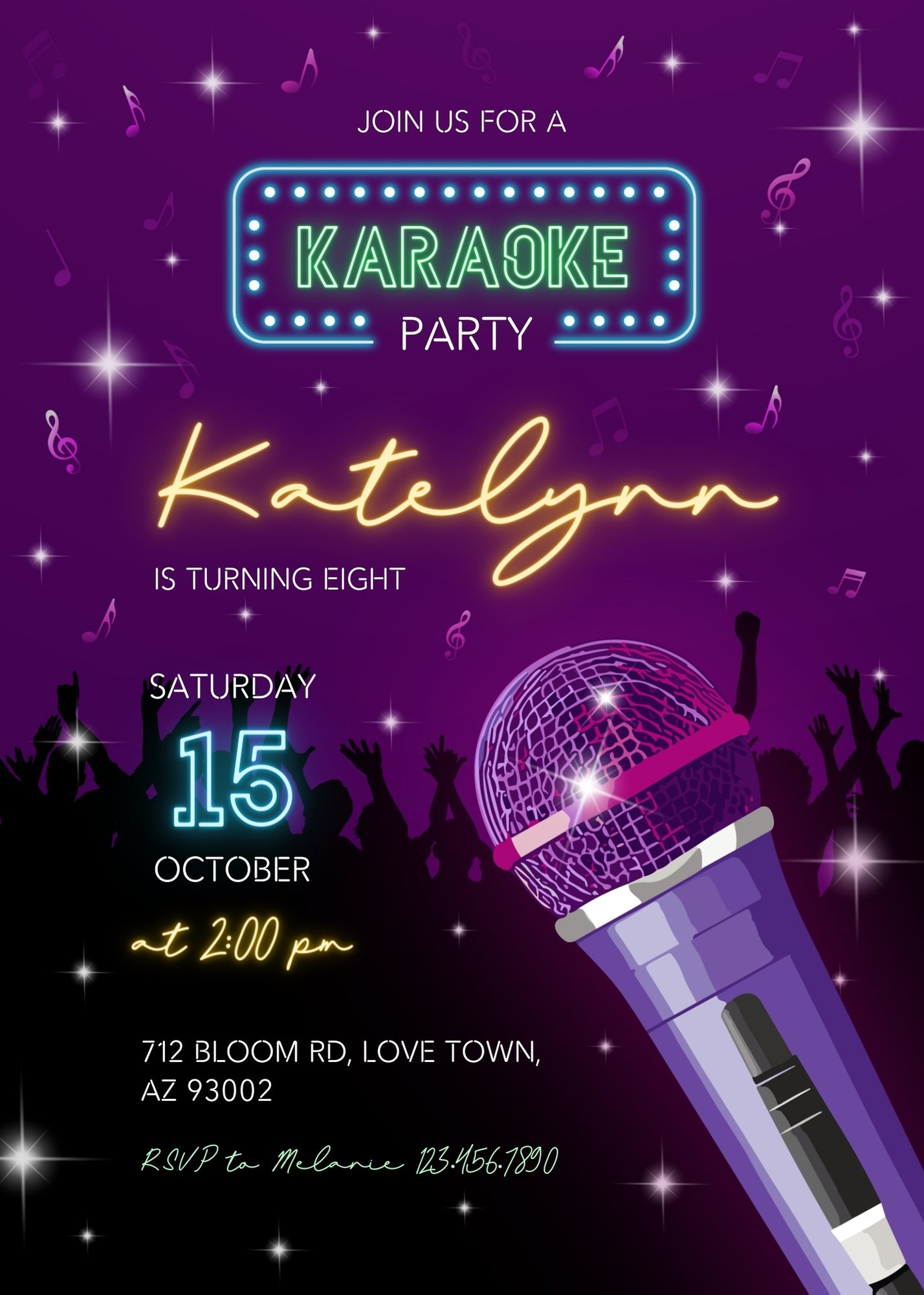 Karaoke Sing Glow customizable invitation template | Share or Print |  | MF569