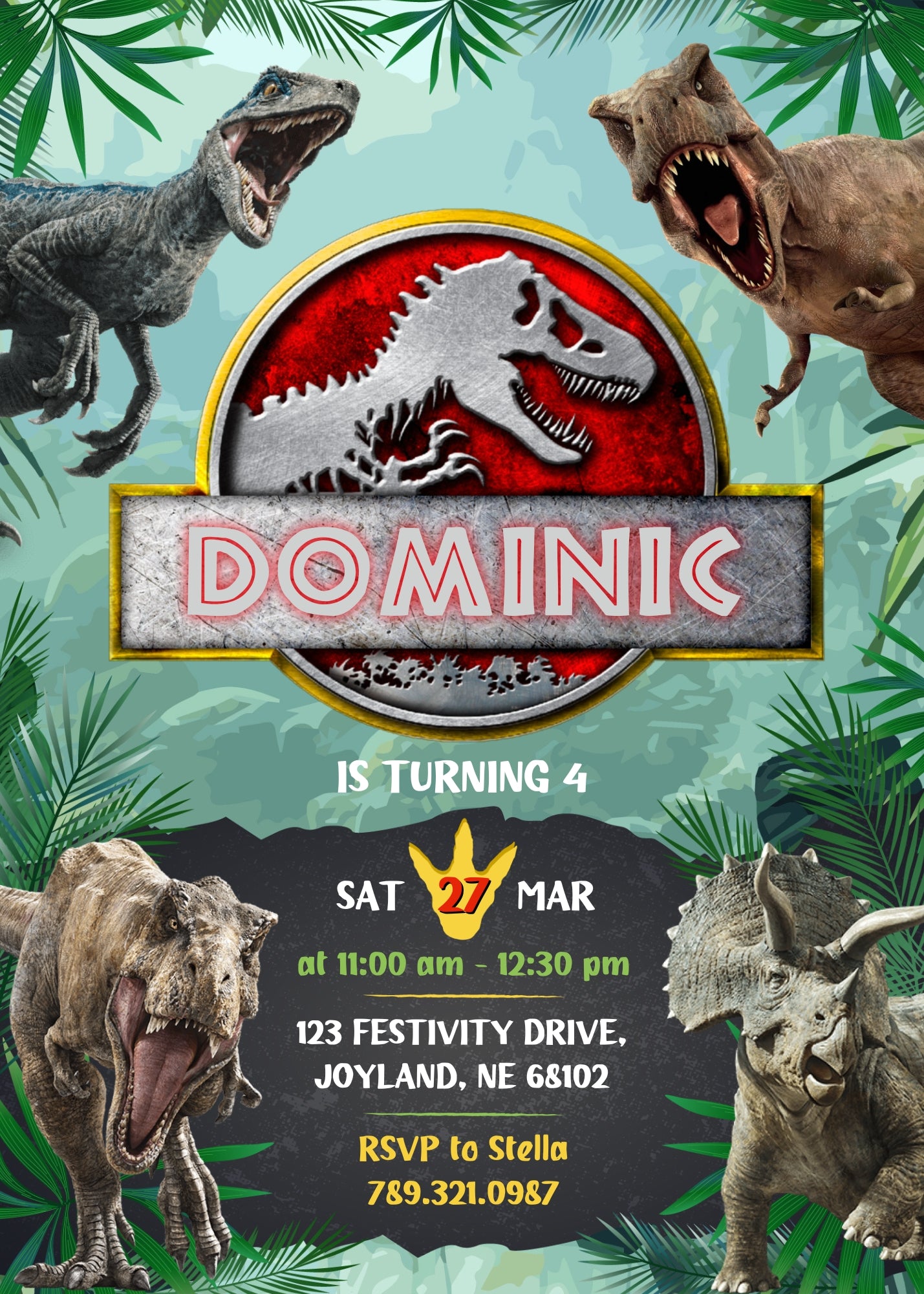 Jurassic Park Dinosaur customizable invitation template | Share or Print |  | SK153