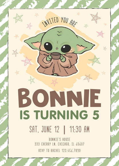 Baby Yoda Grogu Star Wars Mandalorian  customizable invitation template | Share or Print | boy | DP710