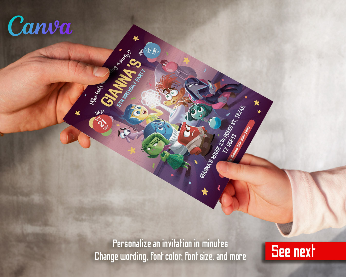 Inside Out 2 customizable invitation template | Share or Print |  | PI851