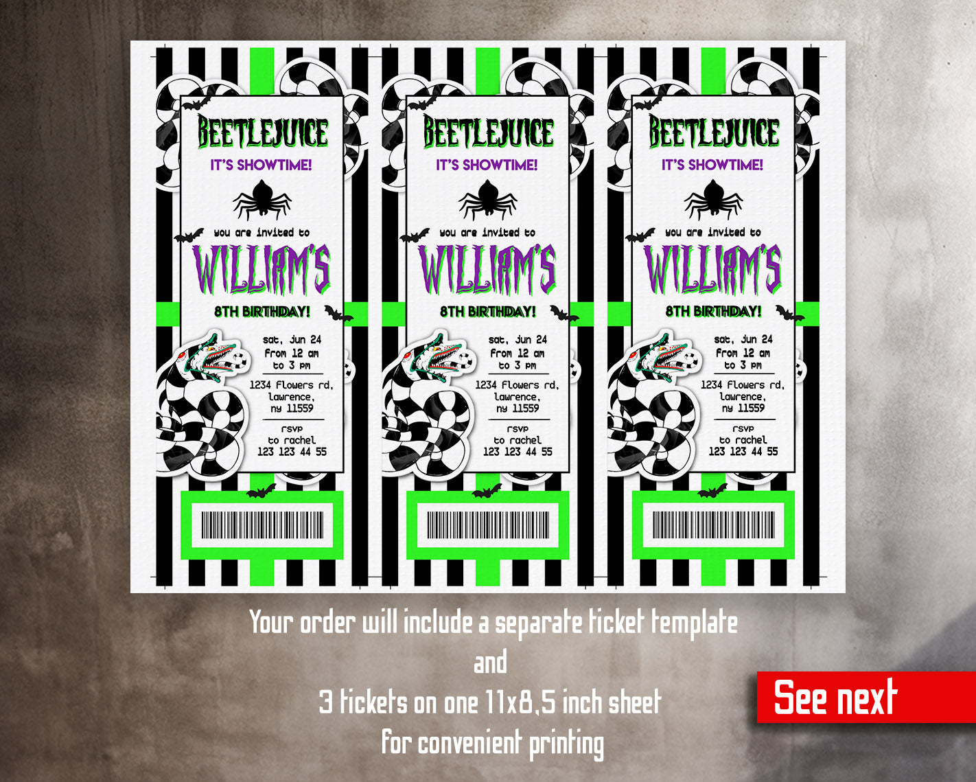 Beetlejuice Halloween customizable invitation template | Share or Print |  | WZ479