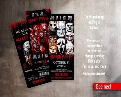 Horror Killer Movie Party Ticket customizable invitation template | Share or Print |  | OX960