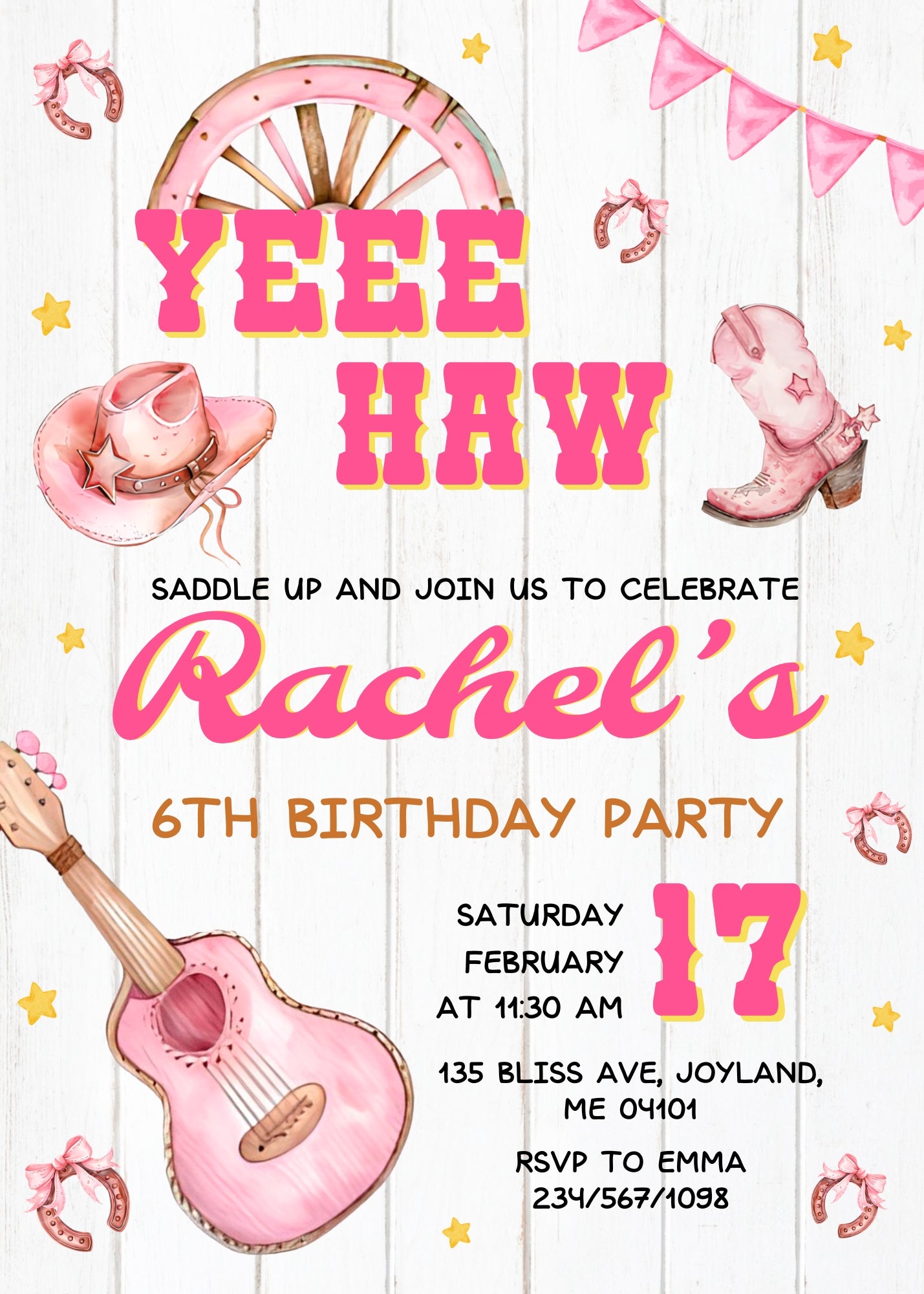 Cowgirl Pink Rodeo customizable invitation template | Share or Print | girl | HW030