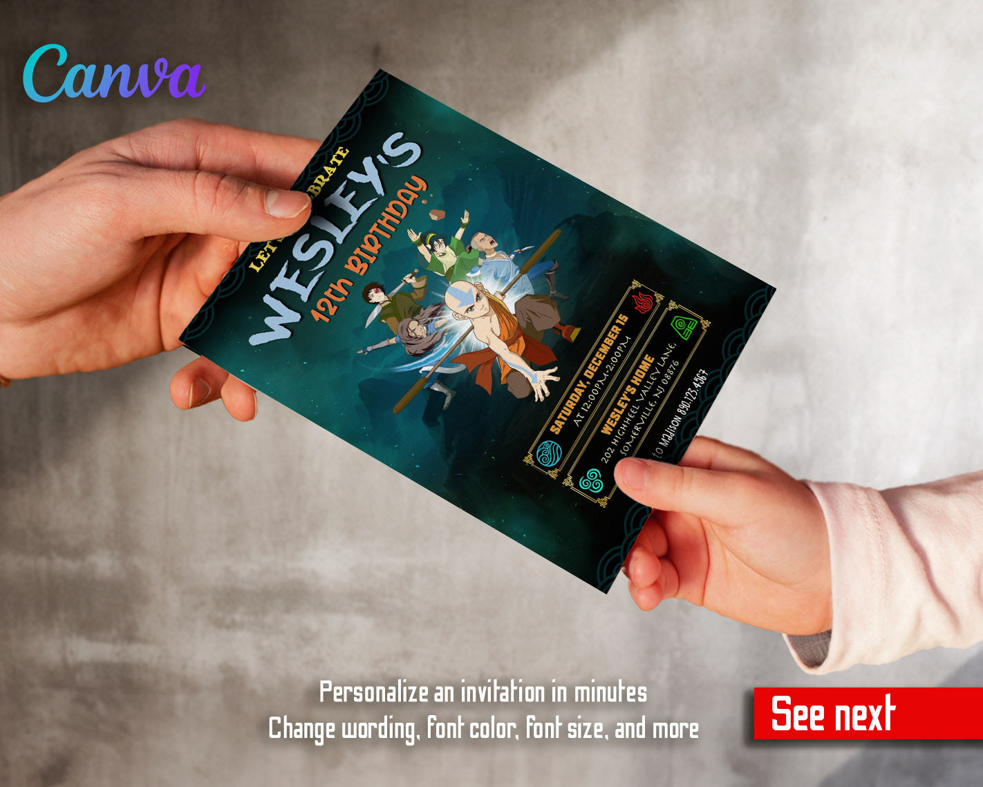 Avatar The Last Airbender  customizable invitation template | Share or Print |  | FV085