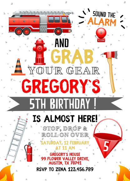 Firetruck Firefighter Fire Truck customizable invitation template | Share or Print | boy | AU060