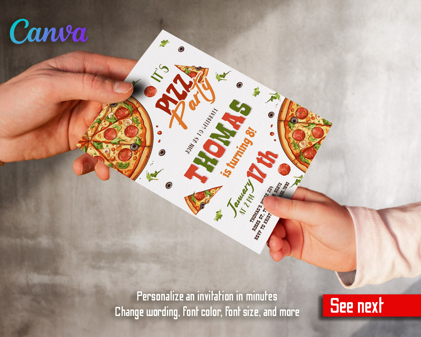 Pizza Party customizable invitation template | Share or Print |  | LF040