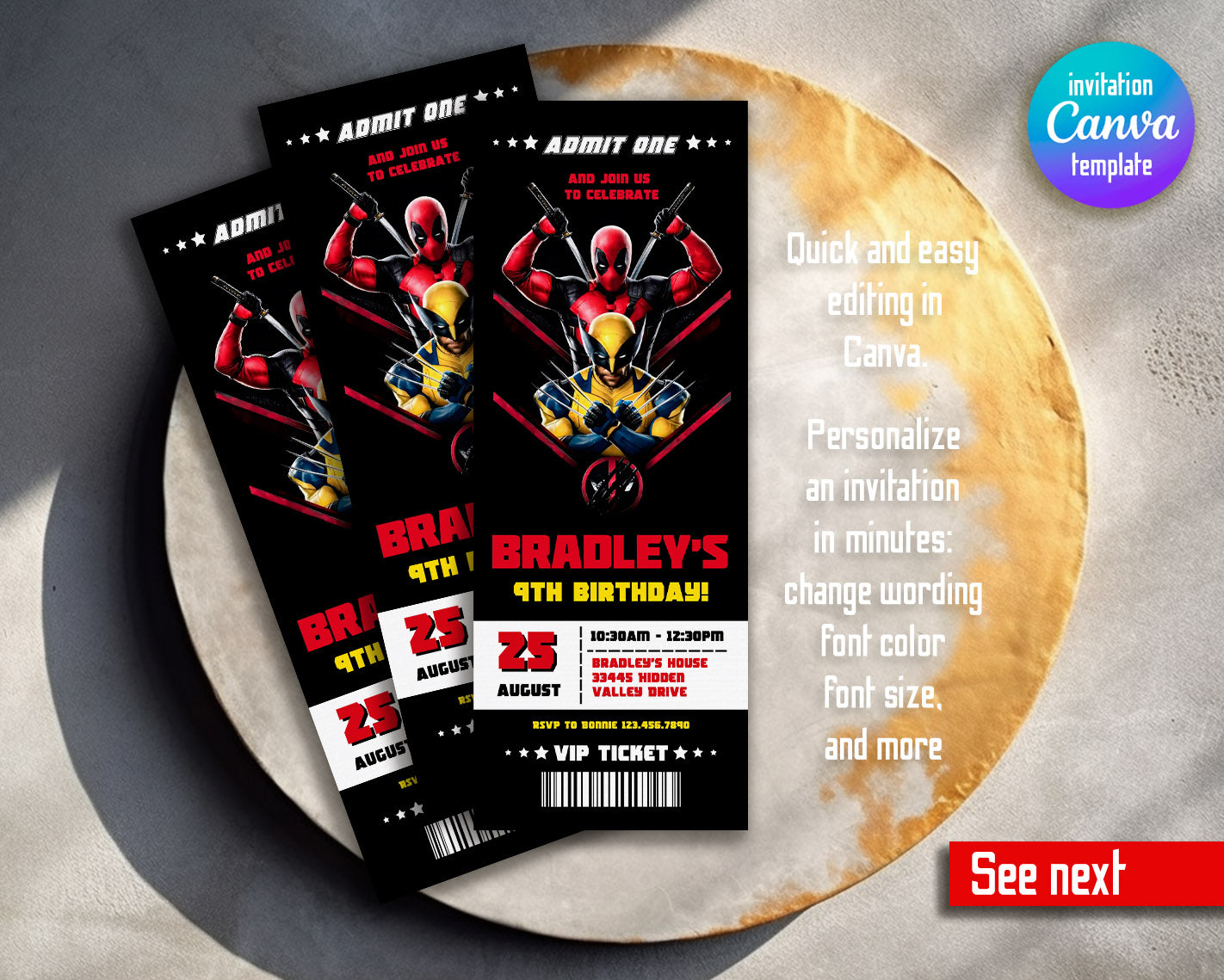 Deadpool Wolverine Marvel customizable invitation template | Share or Print | boy | EW215