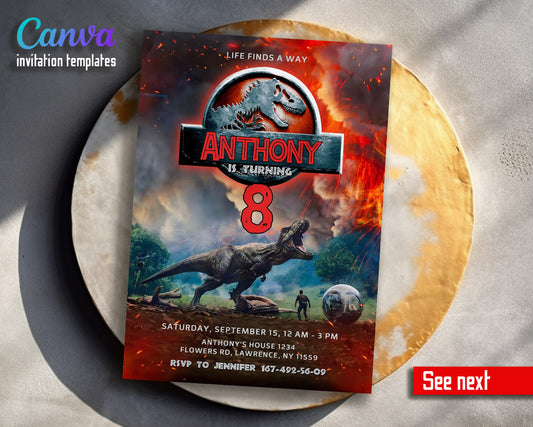 Jurassic World Dinosaur customizable invitation template | Share or Print |  | OD106