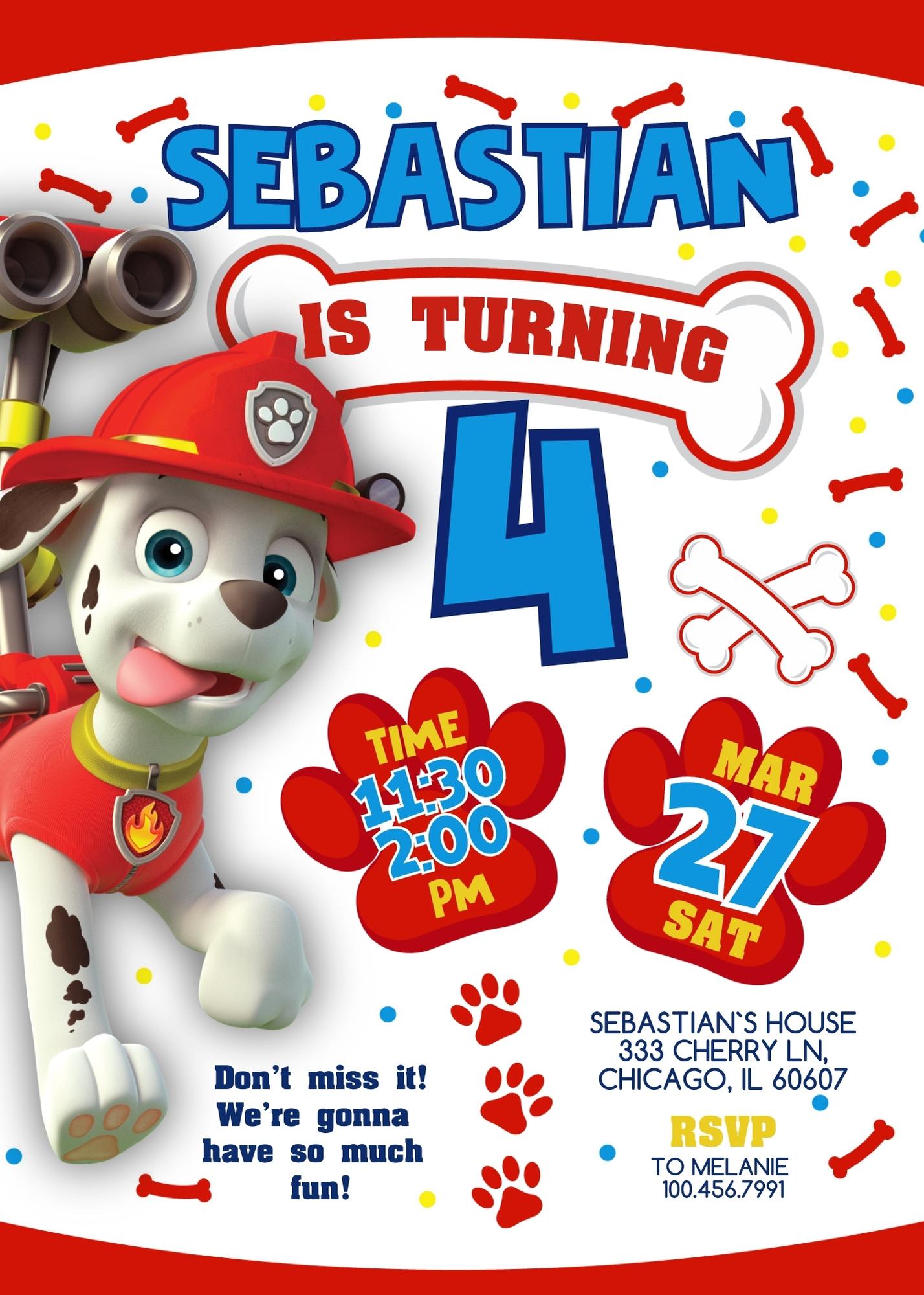 Paw Patrol customizable invite template | instant download | Share or Print | KN116