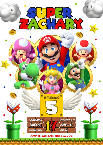 Super Mario Bros  customizable invitation template | Share or Print |  | HH370