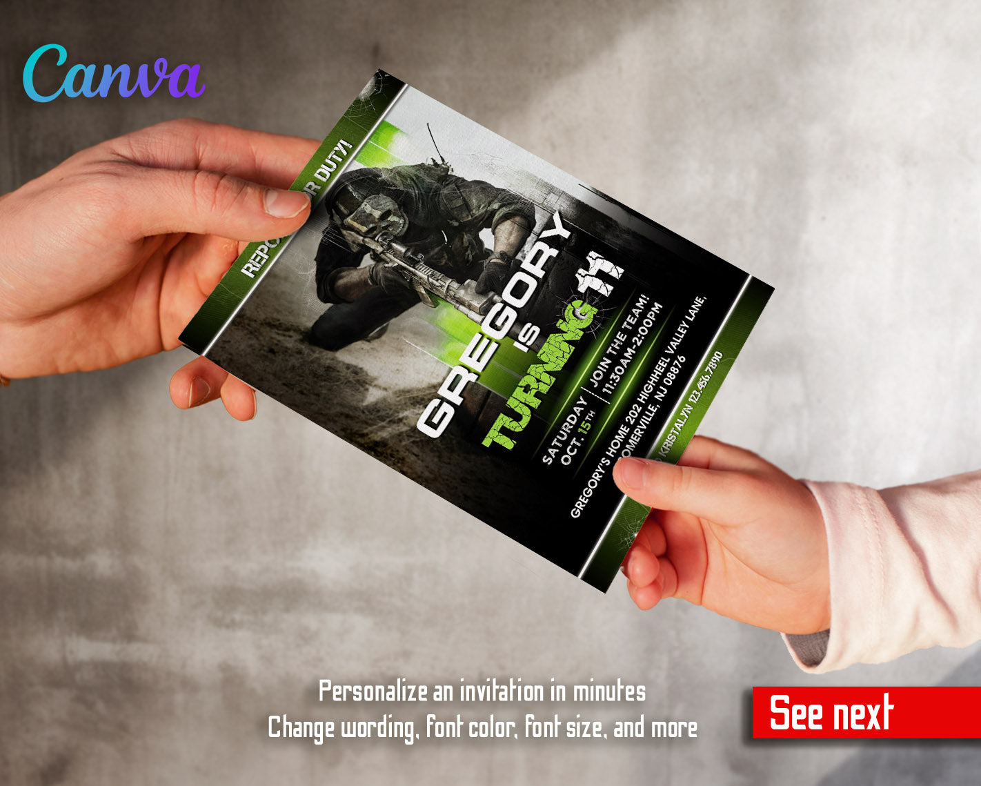 Call of Duty Gamer customizable invitation template | Share or Print | boy | PQ746