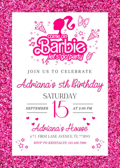 Barbie Pink  customizable invitation template | Share or Print | girl | RA081