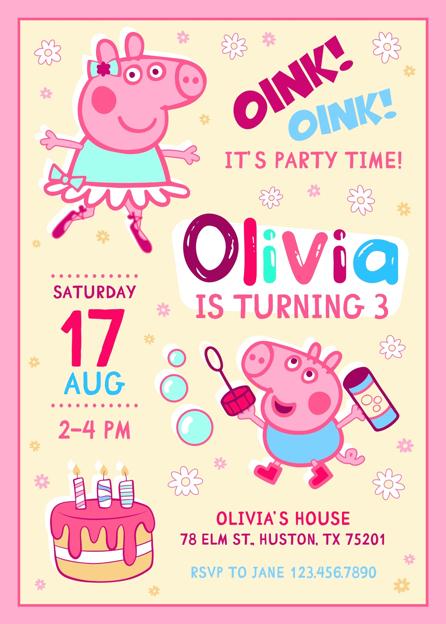 Peppa Pig customizable invitation template | Share or Print | girl | EU365