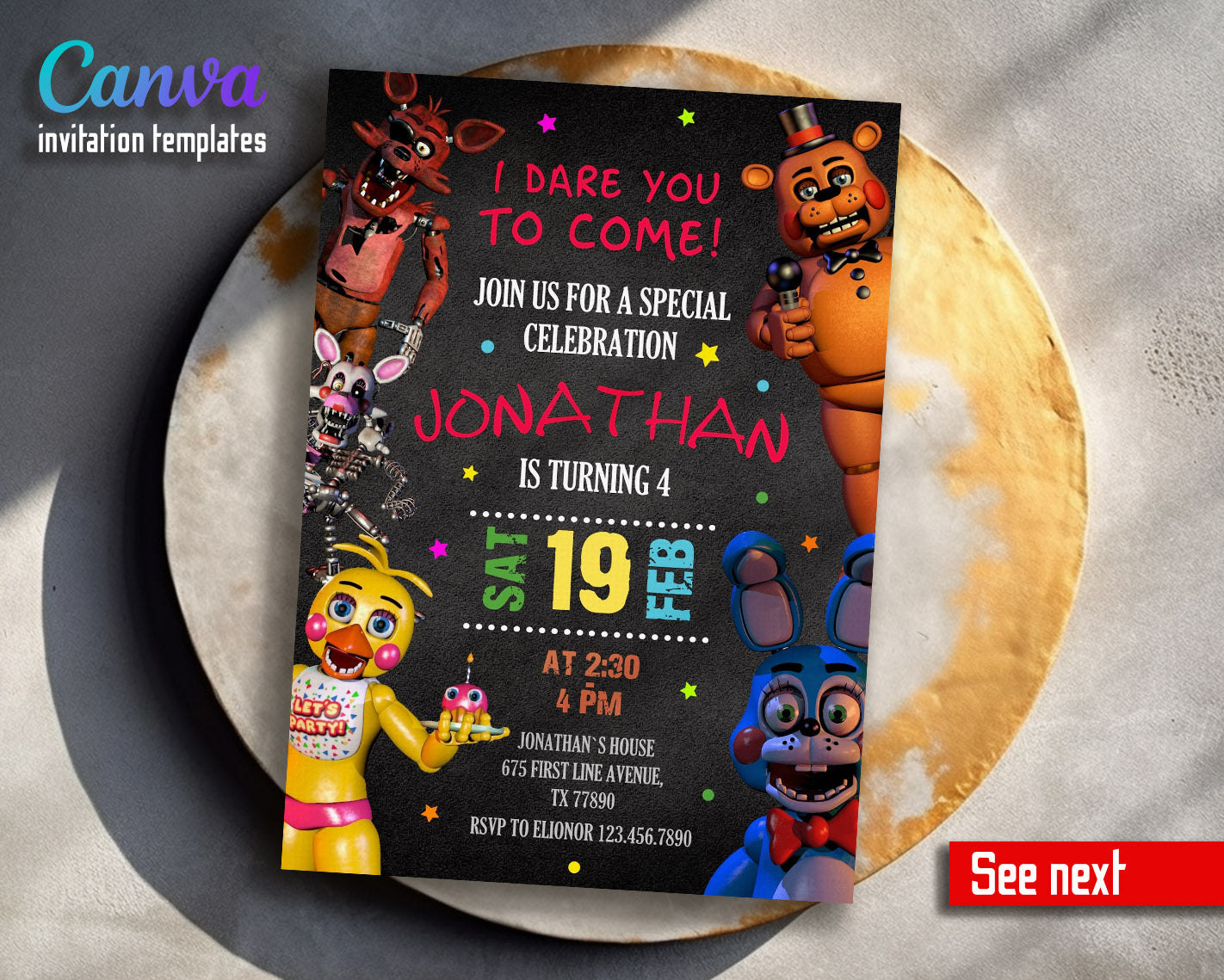 Five Nights at Freddy's customizable invitation template | Share or Pr ...