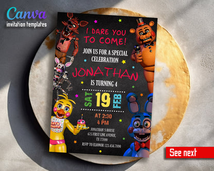 Five Nights at Freddy's customizable invitation template | Share or Print |  | JK025