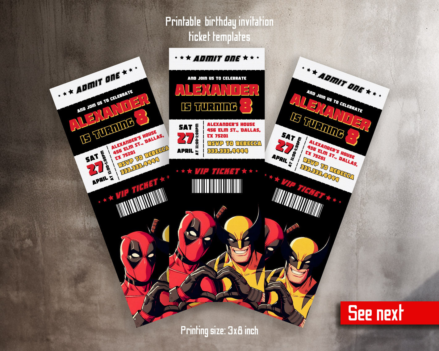 Deadpool Wolverine Marvel customizable invitation template | Share or Print | boy | JQ443