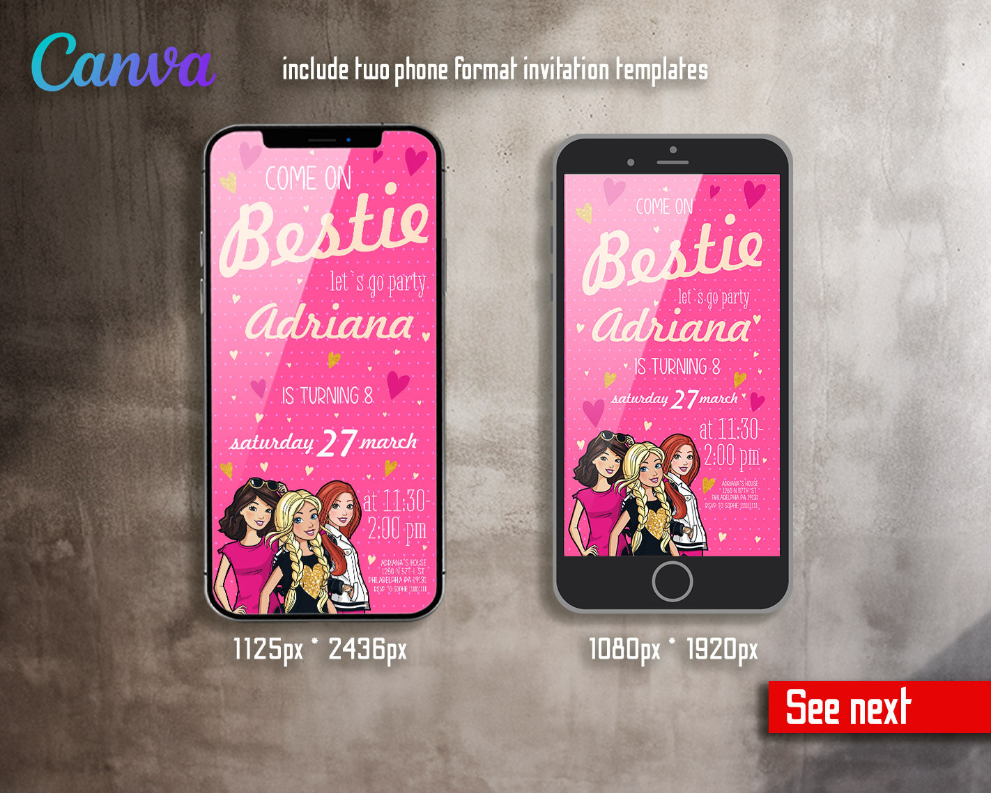 Barbie Pink  customizable invitation template | Share or Print | girl | BF232