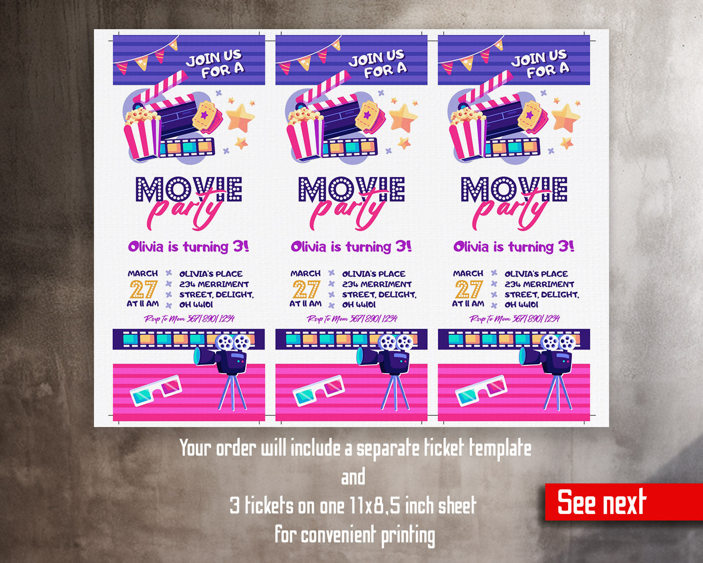 Movie Cinema Party customizable invitation template | Share or Print |  | BM964