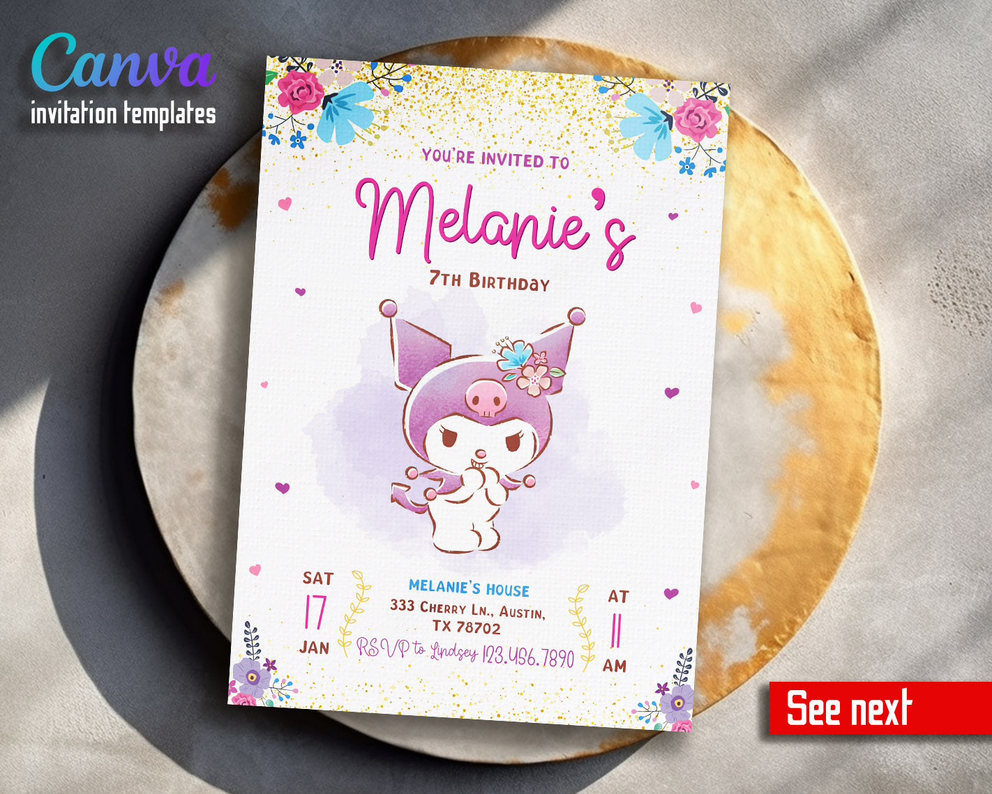 Kuromi Hello Kitty Sanrio customizable invitation template | Share or Print | | EW858