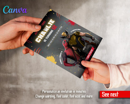 Deadpool Wolverine Marvel  customizable invitation template | Share or Print | boy | VS891