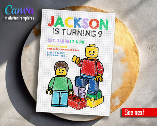 Lego Minifigures  customizable invitation template | Share or Print |  | EL640