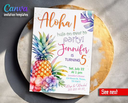 Aloha Luau Party customizable invitation template | Share or Print | girl | QJ525