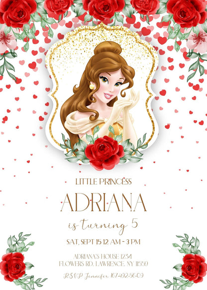 Belle Princess customizable invite template girl | instant download | Share or Print | EF657