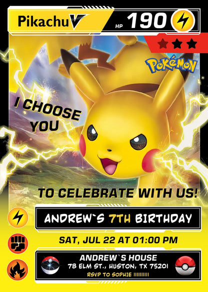 Pokemon Pikachu  customizable invitation template | Share or Print |  | KA483