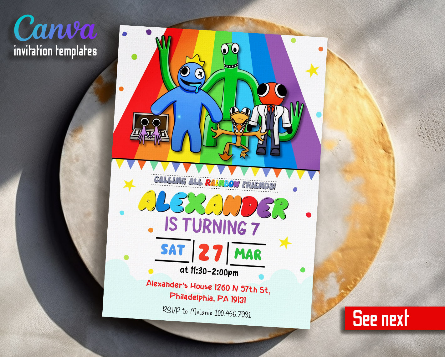 Rainbow Friends  customizable invitation template | Share or Print |  | ZV639