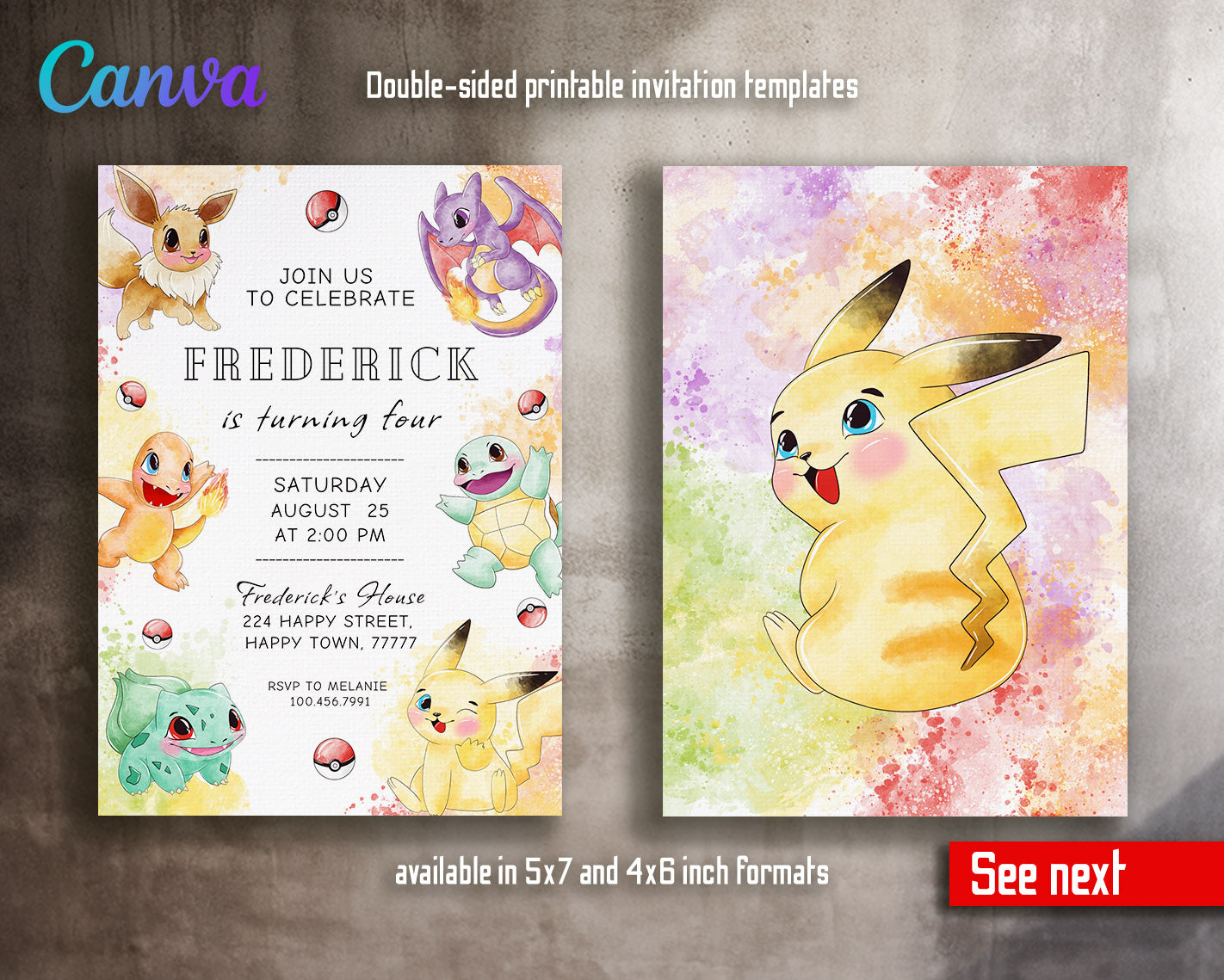 Pokemon Pikachu  customizable invitation template | Share or Print |  | MC423