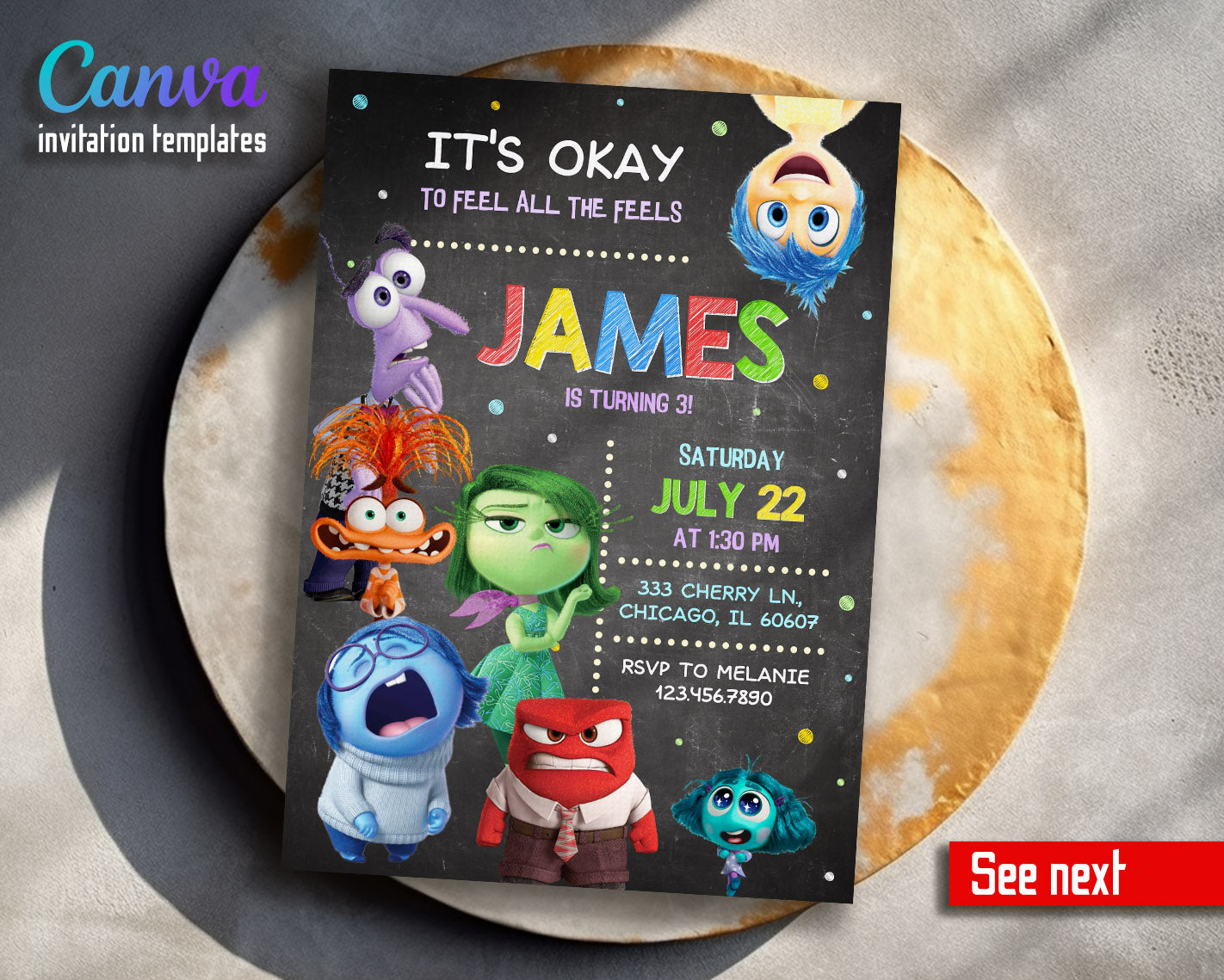 Inside Out 2 customizable invitation template | Share or Print |  | HJ507