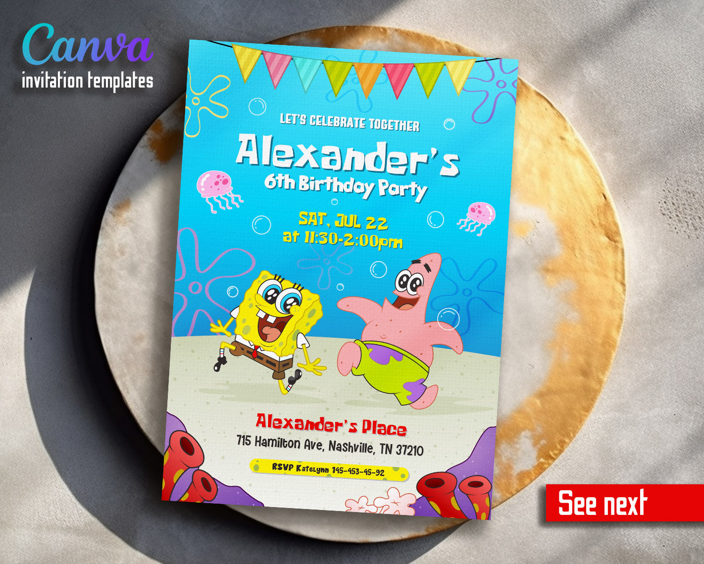 SpongeBob SquarePant customizable invitation template | Share or Print |  | DH554