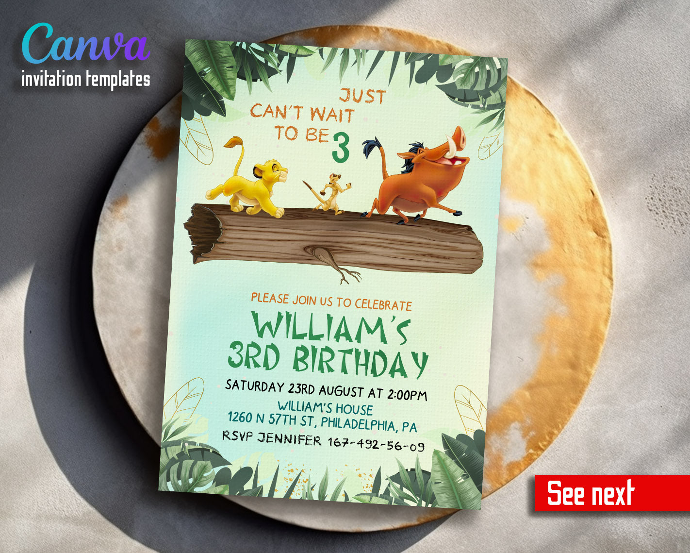 Lion King Simba customizable invitation template | Share or Print |  | MP979