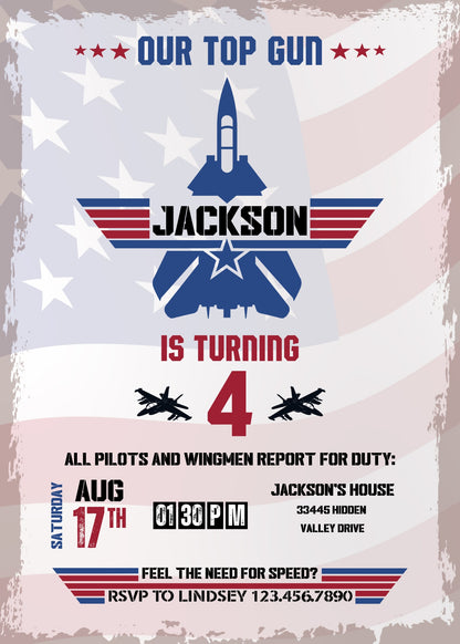 Top Gun Maverick Jet Fighter customizable invitation template | Share or Print | boy | RL369