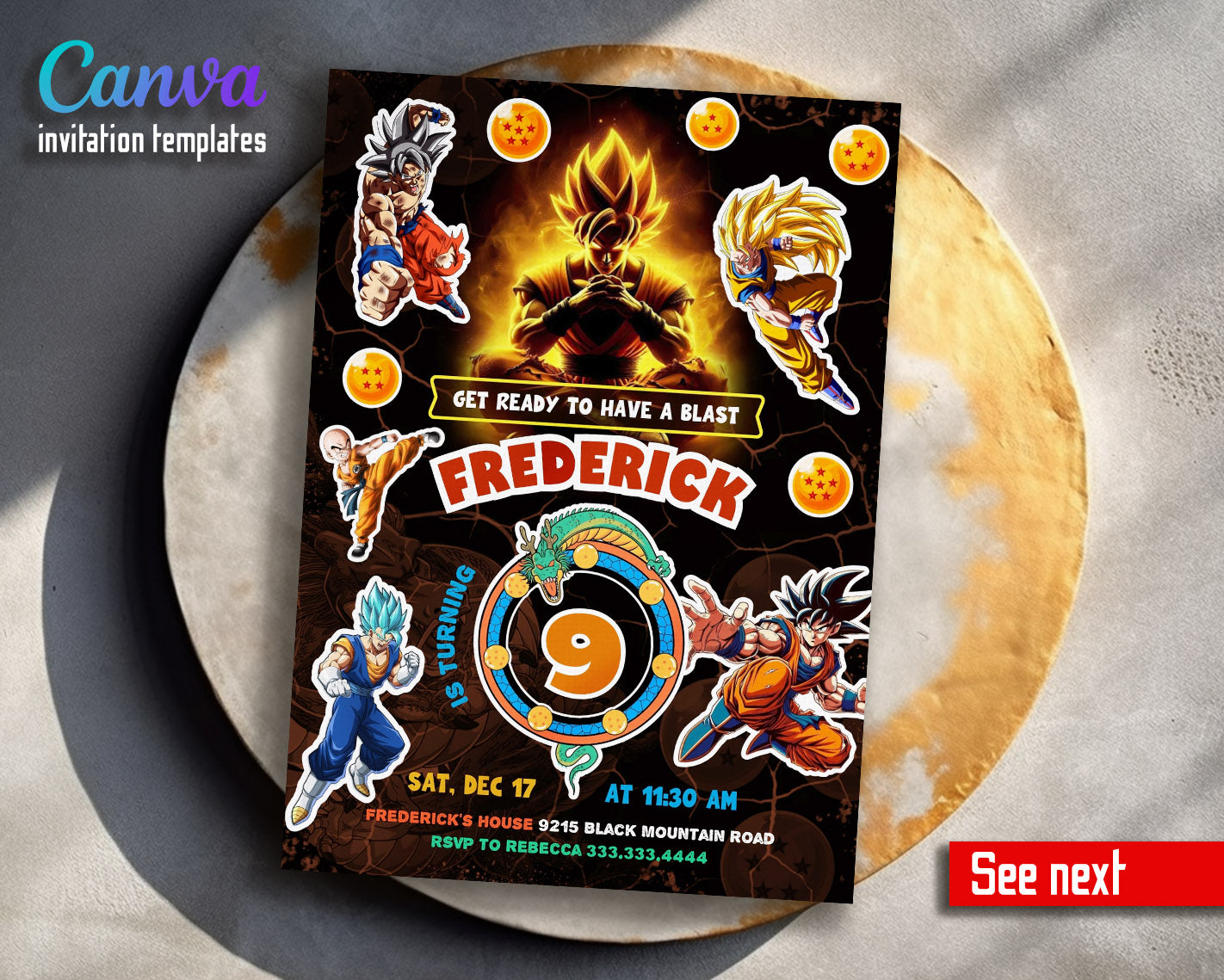 Dragon Ball Z Anime  customizable invitation template | Share or Print | boy | WH909