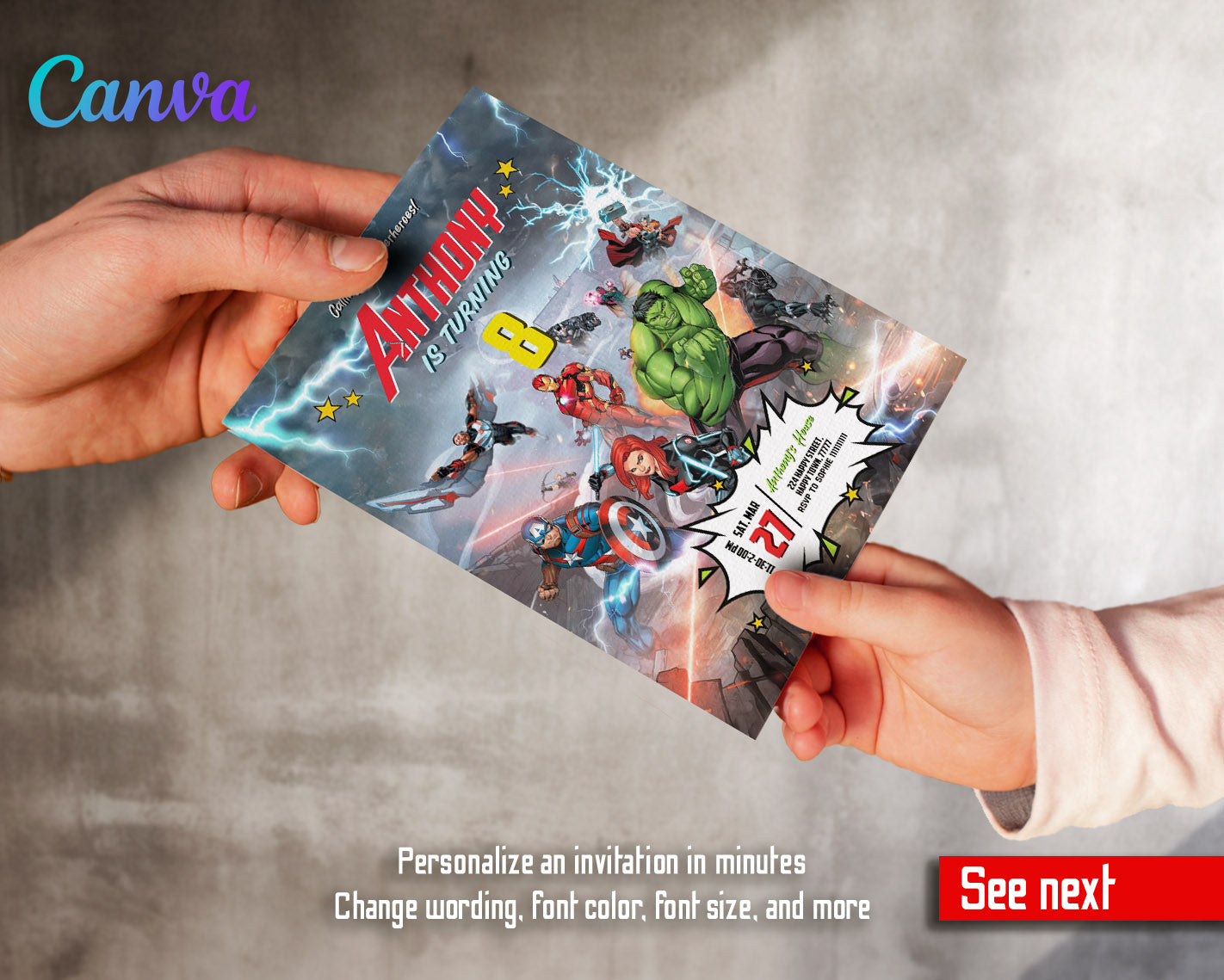 Avengers Marvel Superhero  customizable invitation template | Share or Print | boy | CR874