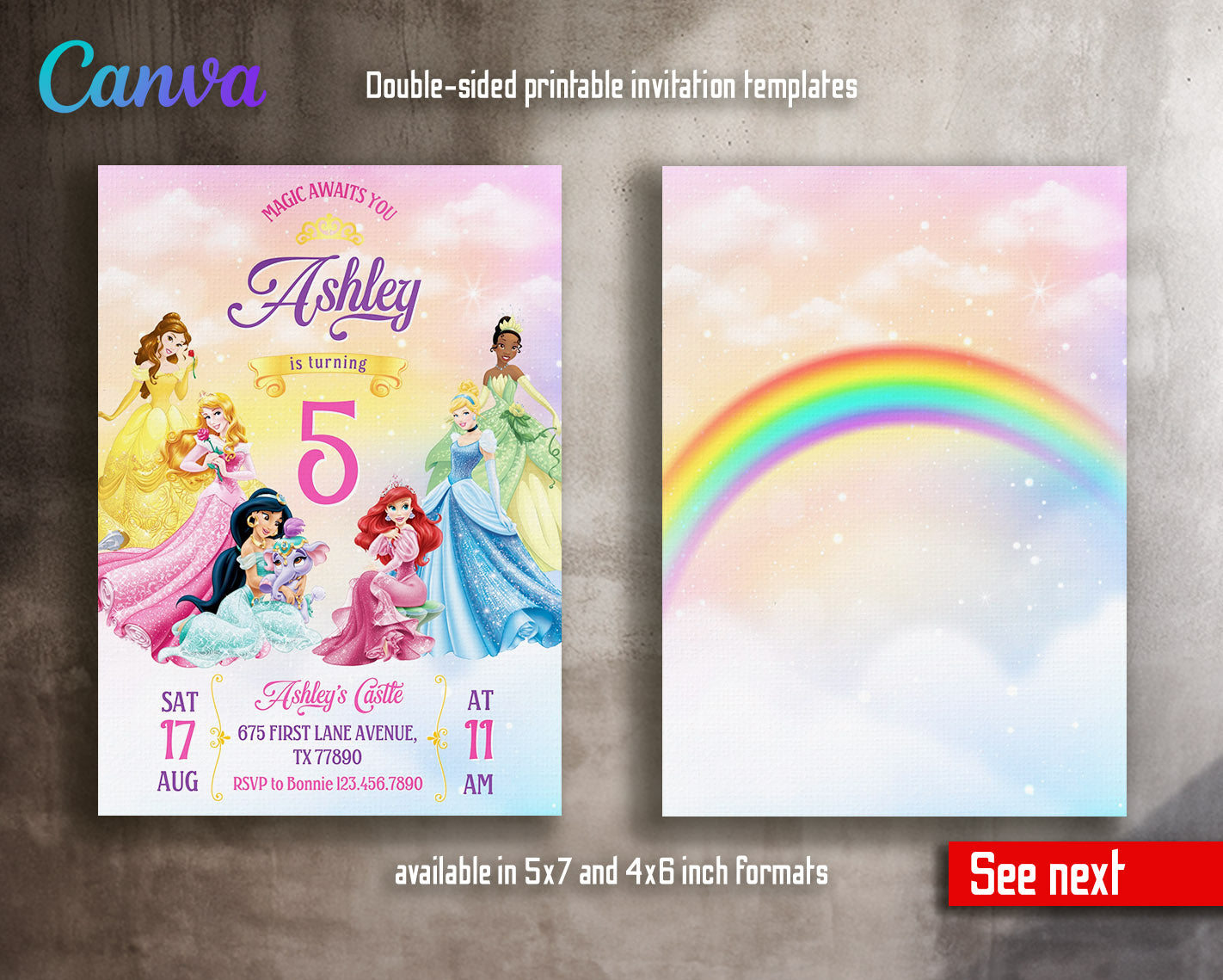 Disney Princess  customizable invitation template | Share or Print | girl | PK998