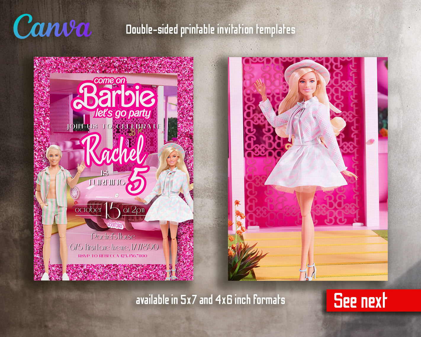 Barbie Pink  customizable invitation template | Share or Print | girl | UA044